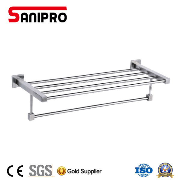 Sanipro Chrome Stainless Steel Towel Rack with Shelf