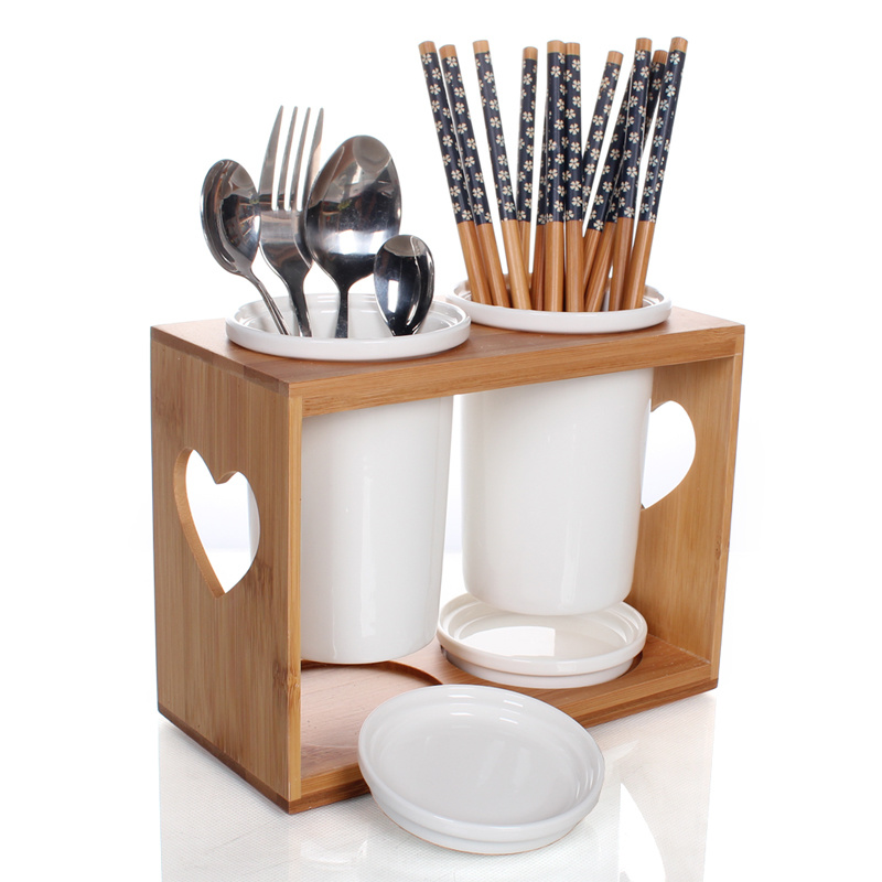 Bamboo Kitchen Utensil Holder Fork Knife Chopstick Holder Spoon Holder