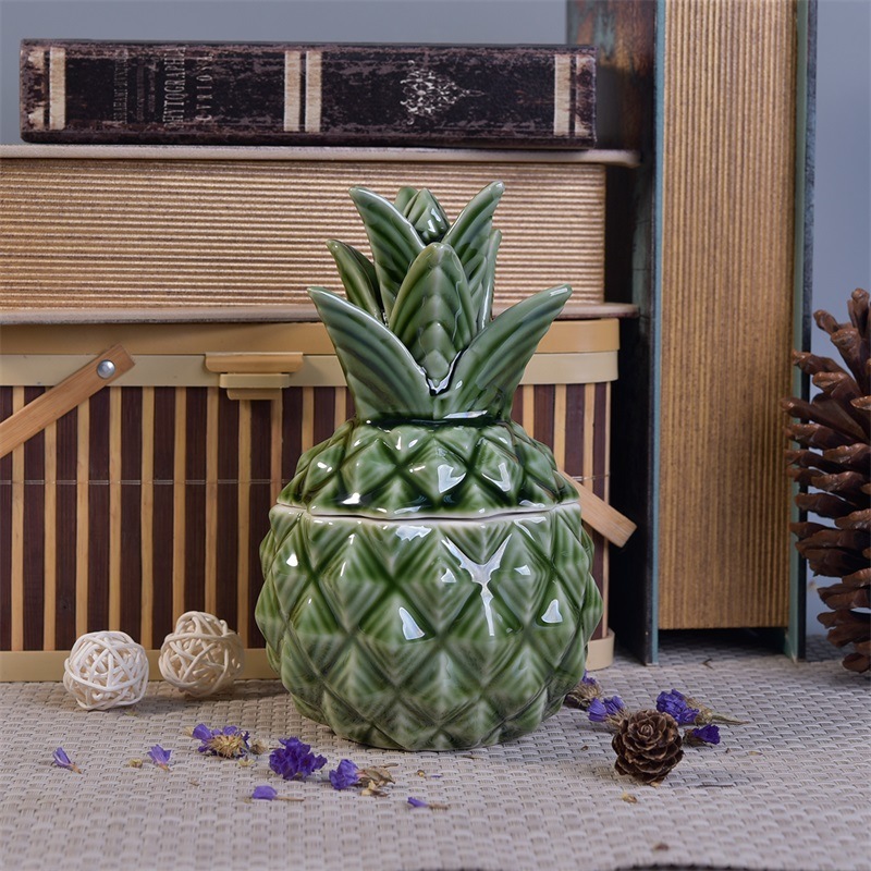 Green Glazed Pineapple Ceramic Candle Holder Bath and Body