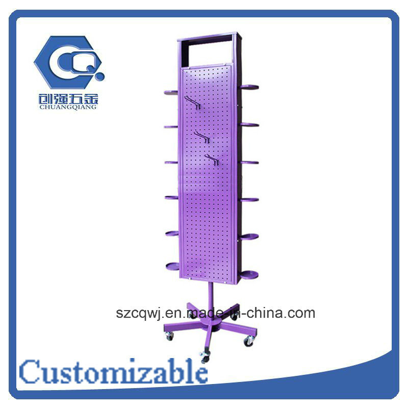 Customized Jewelry Shop Rotating Floor Stand Metal Pegboard Display Rack