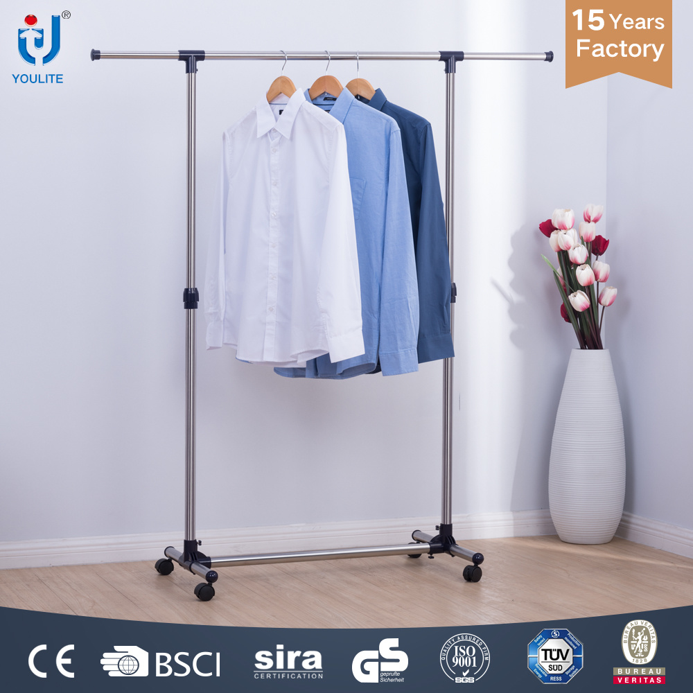 Garment Rack Stainless Steel Extendable Single Rod Telescopic Clothes Hanger