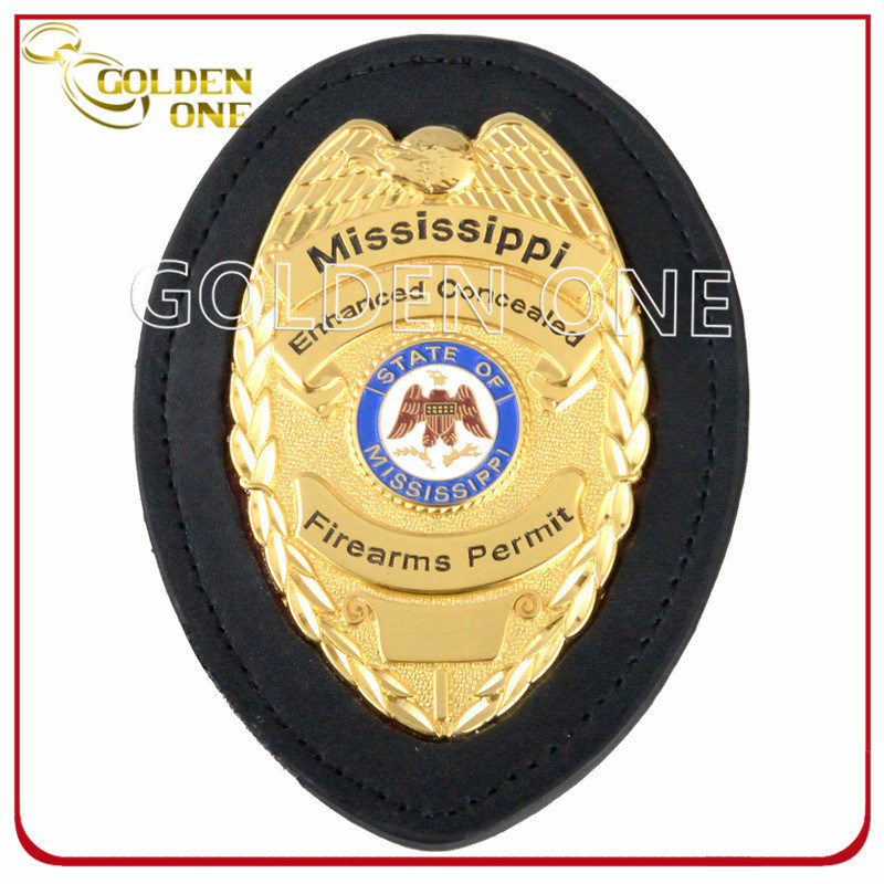 Custom Made Bright Gold Plated Metal Emblem Police Badge