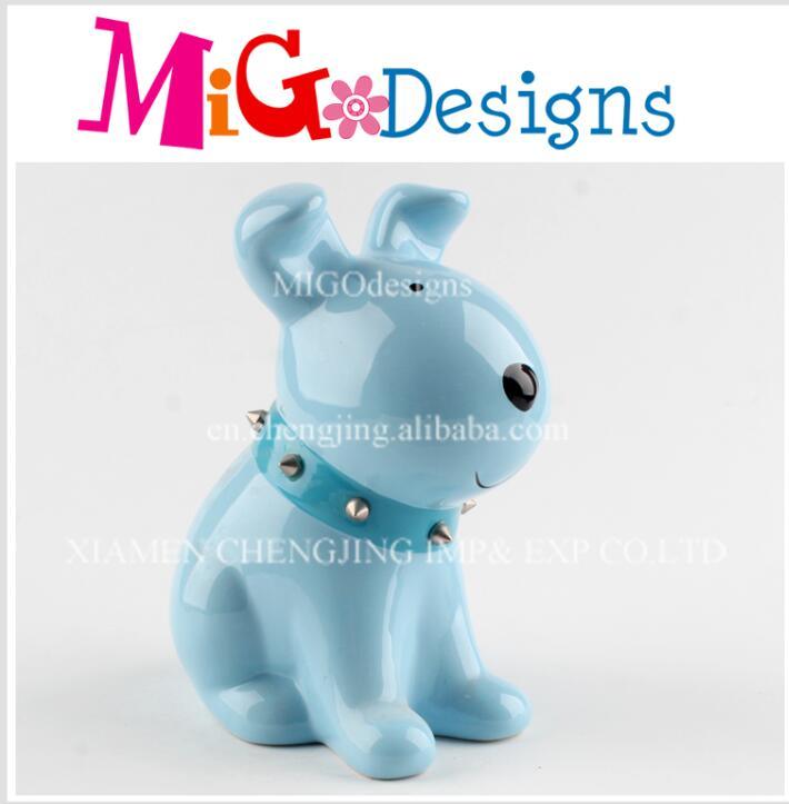 Pottery Wholesale Lovely Light Blue Dog Money Bank