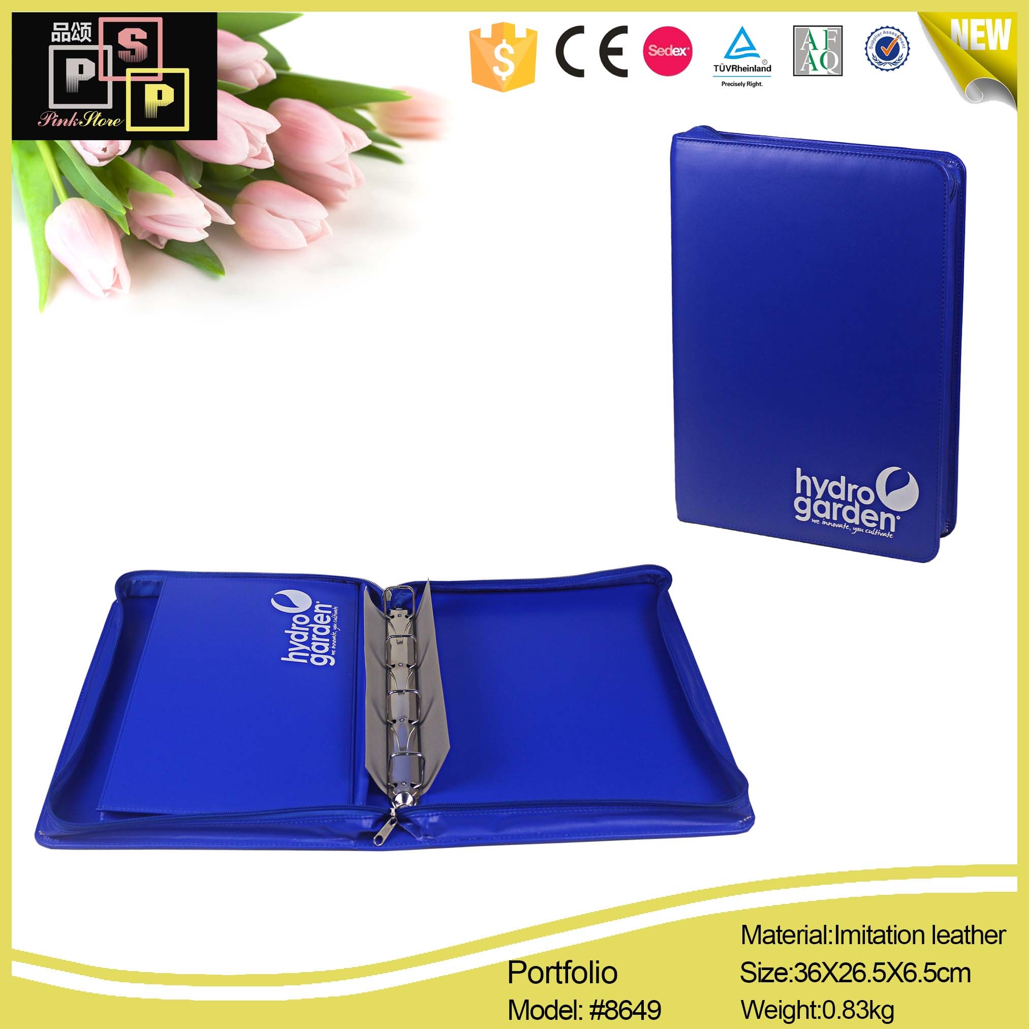 Blue A4 Leather Portfolio with Zipper Closure (8649)