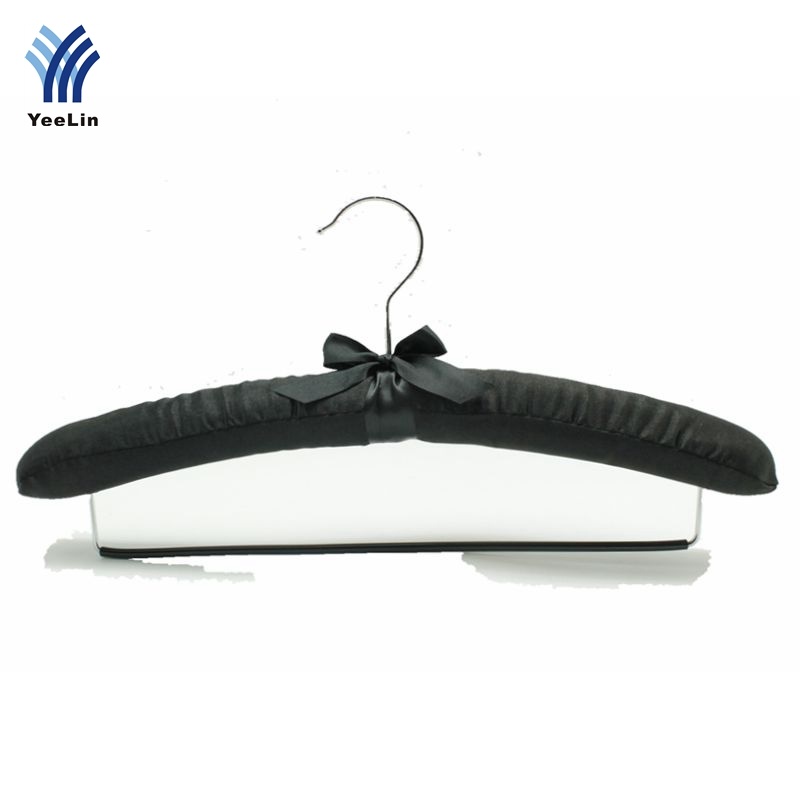 Yeelin Silky Black Satin Clothes Hanger Rubberized Cross Bar