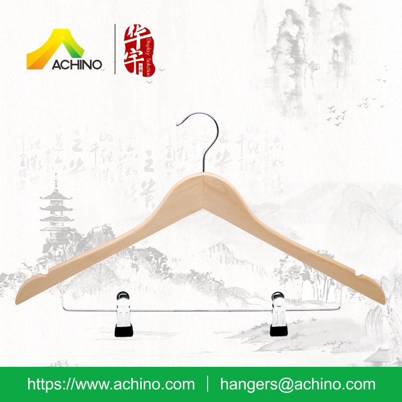 Wooden Combination Hangers with Metal Hook (WCH102-Natural)