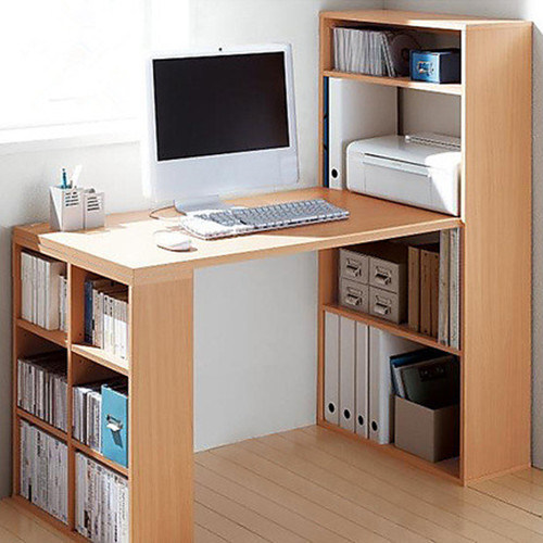 Multifunctional Wood Bookshelf with Desk