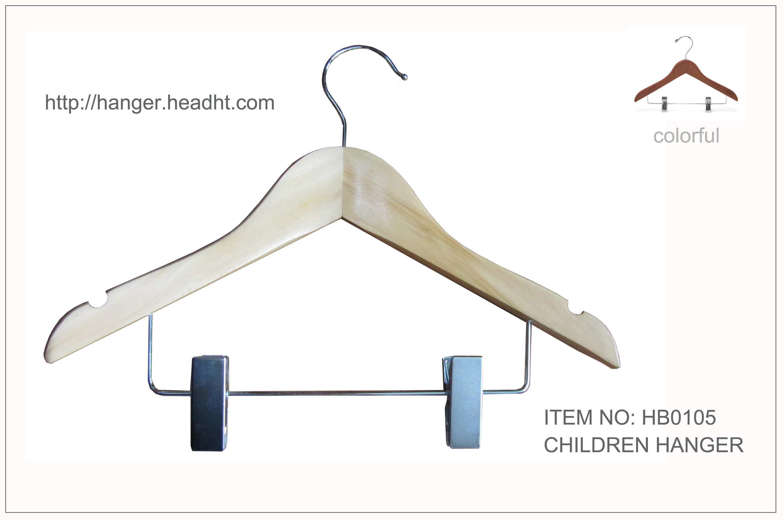 Children Woooden Clothes Hanger with Metal Clips