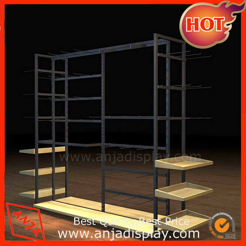 Metal Clothing Display Stand with Wooden Base