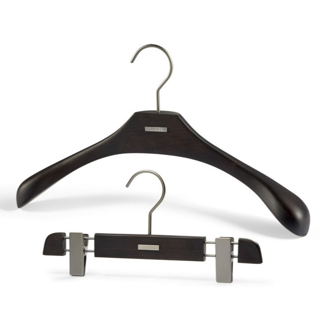 Dark Brown Garment Hanger, Wooden Mens Hanger with Logo