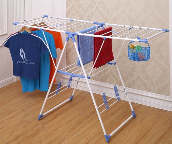 Portable Folding Powder Coated White Tube Garment Rack (JP-CR109PS)