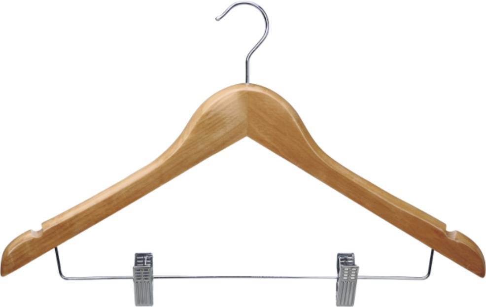 Natural Wooden Female Hanger with Clips