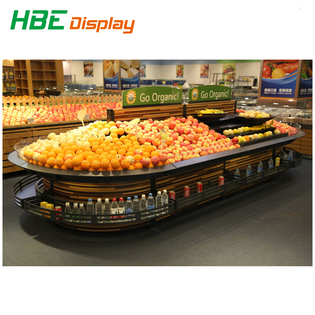 Supermarket Wooden Vegetable Fruit Display Rack