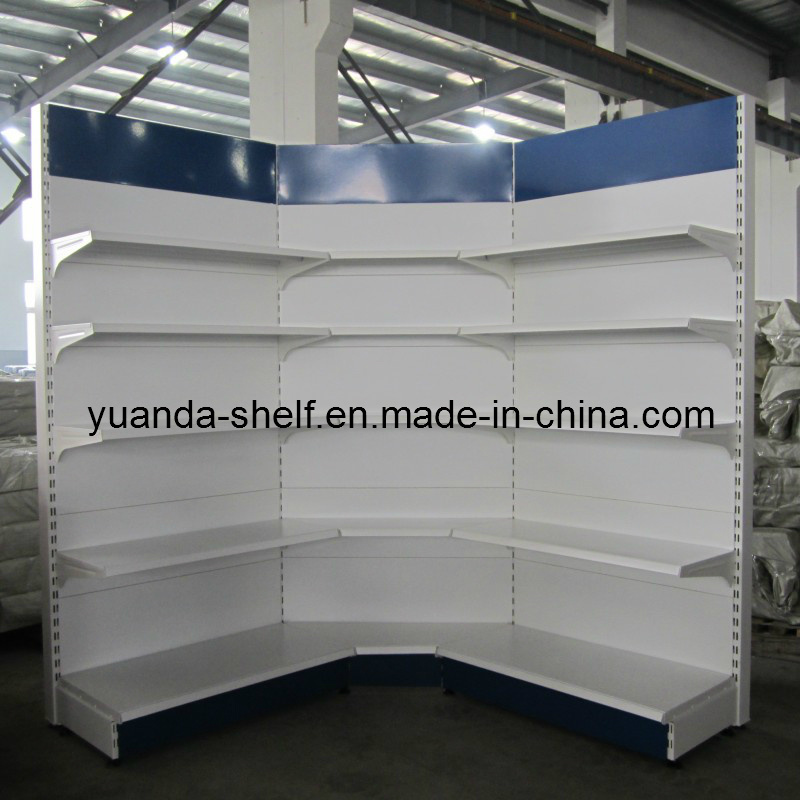 Supermarket Metal Display Inner Corner Wall Shelf with Light Box