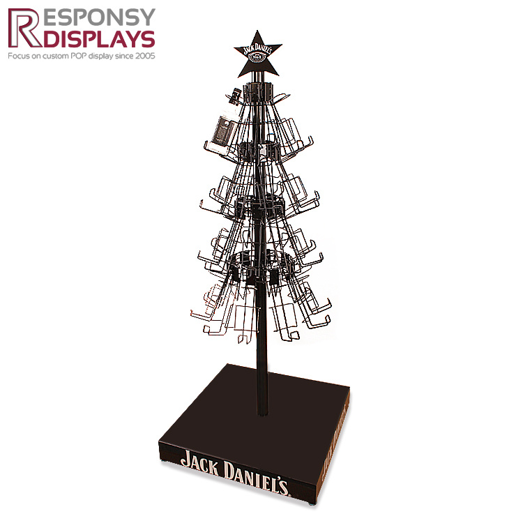 Metal Material Floor Christmas Tree Display Racks for Bottle Wine