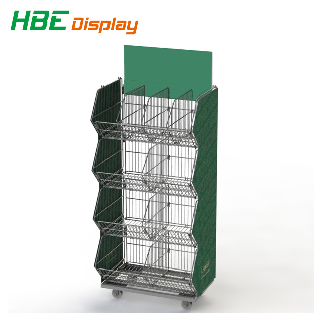 Retail Powder Coating Rolling Wire Stacking Basket Rack