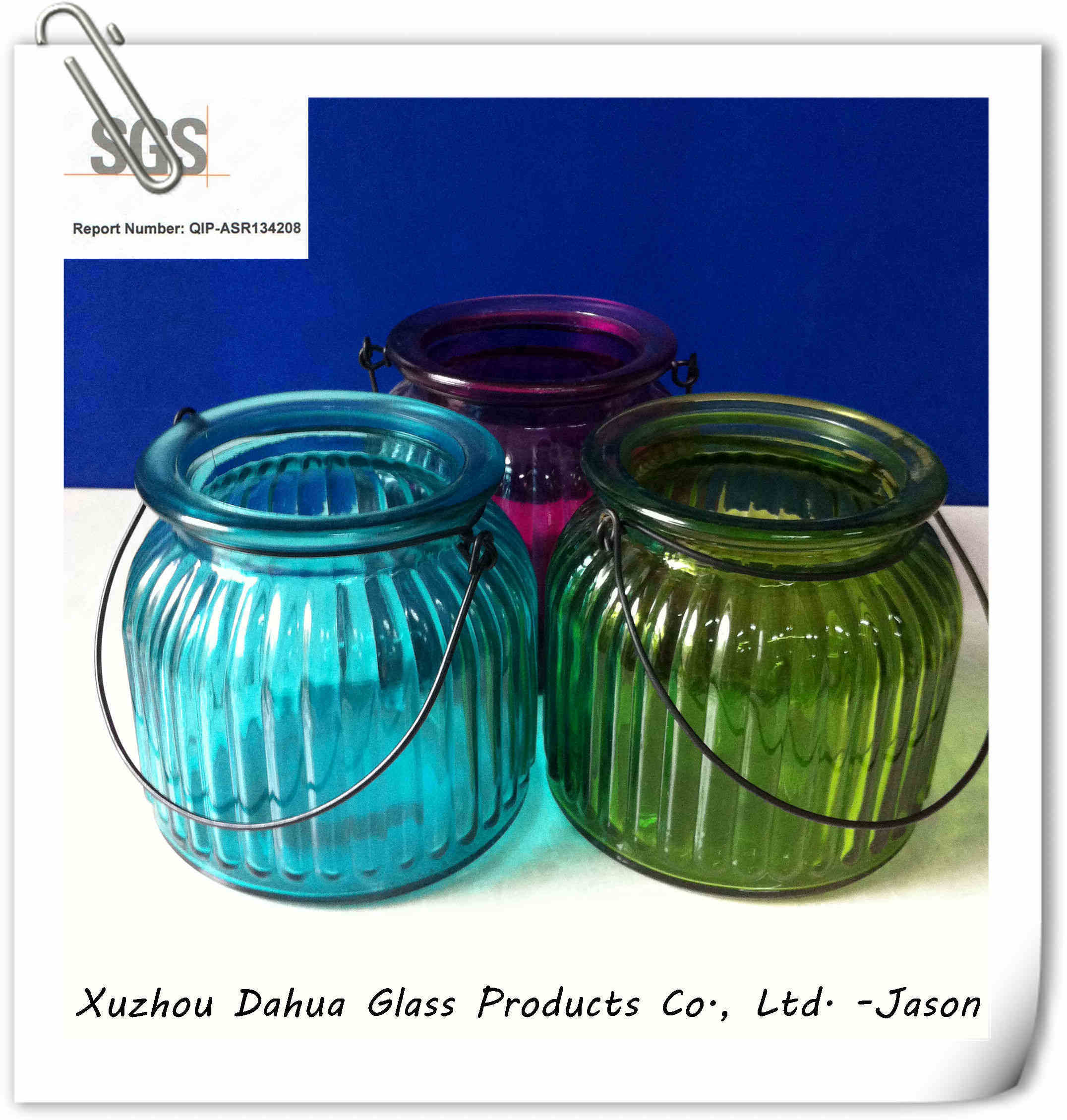 Colored Glass Hanging Candle Holder