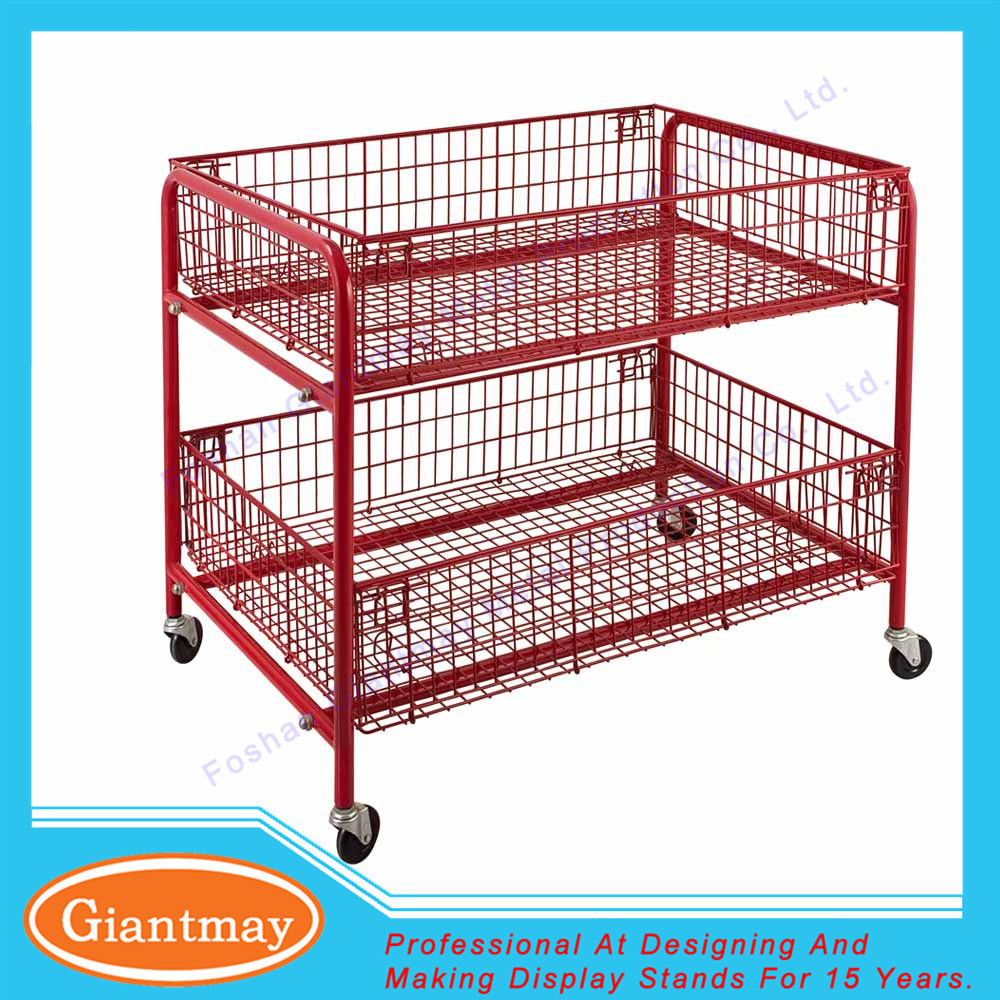 Metal Wire Basket Store Supermaket Display Racks on Wheels