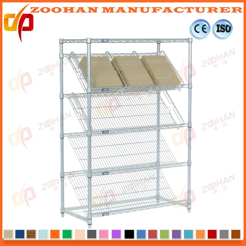 Metal Chrome Slant Shelf Unit Merchandiser Expands Wire Shelving (Zhw103)