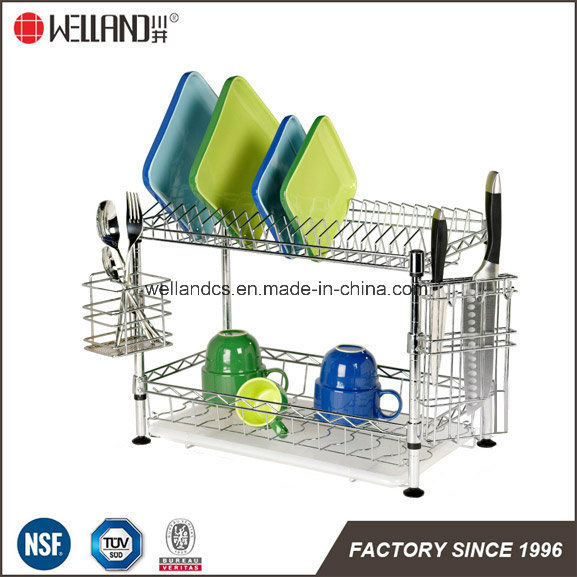 Patented DIY 2 Tiers Chrome Kitchen Dish Drainer Rack Shelf Factory Supplying