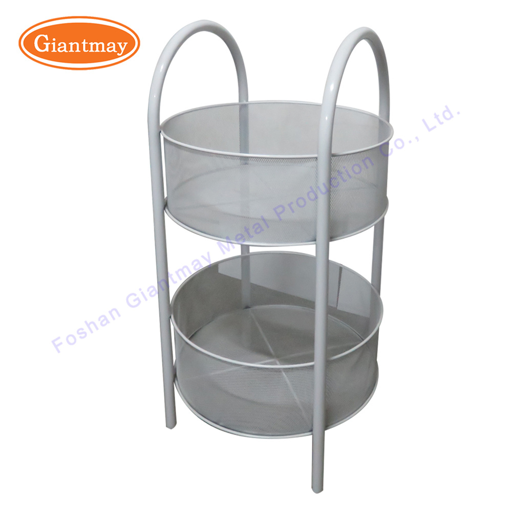 Supermarket 2 Tiers Floor Standing Storage Wire Grid Round Basket Display Stand