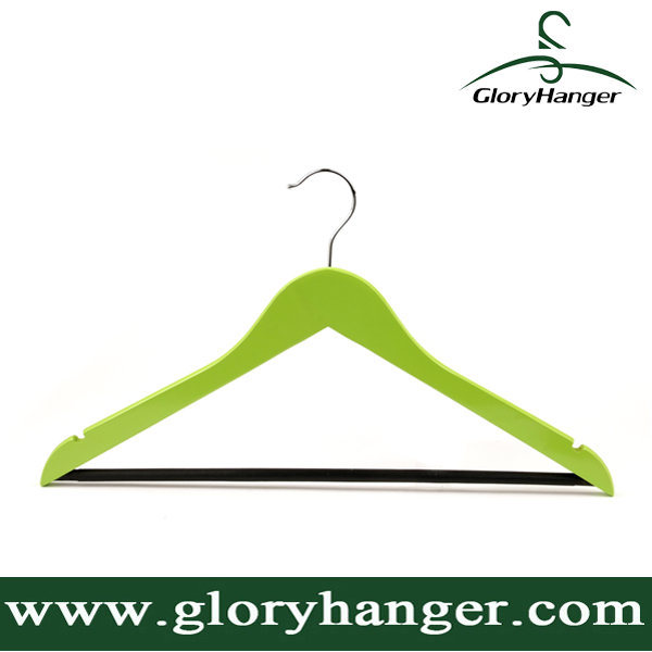 Green Wooden Coat Hanger with Antiskid Round Rod