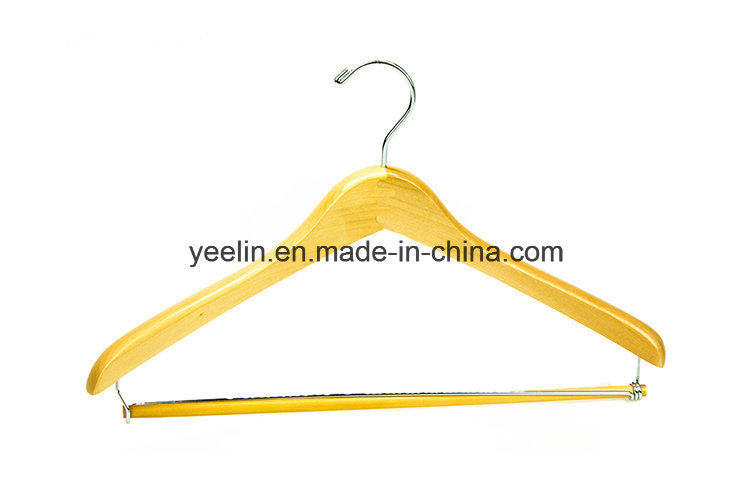 Natural Wooden Clothes Suit Hanger with Pants Bar (YLWD-d8)