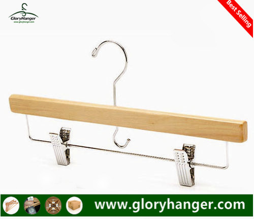 Natural Wooden Bottom Hanger with Metal Clips