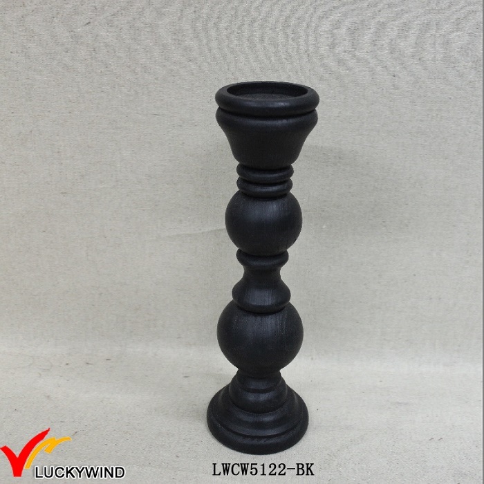 Decorative Solid Wood Antique Black Pillar Candle Holder