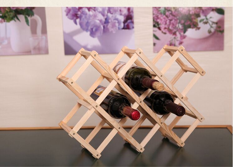 Solid Wood Folding Wine Rack Creative 10 Bottle Wine Rack