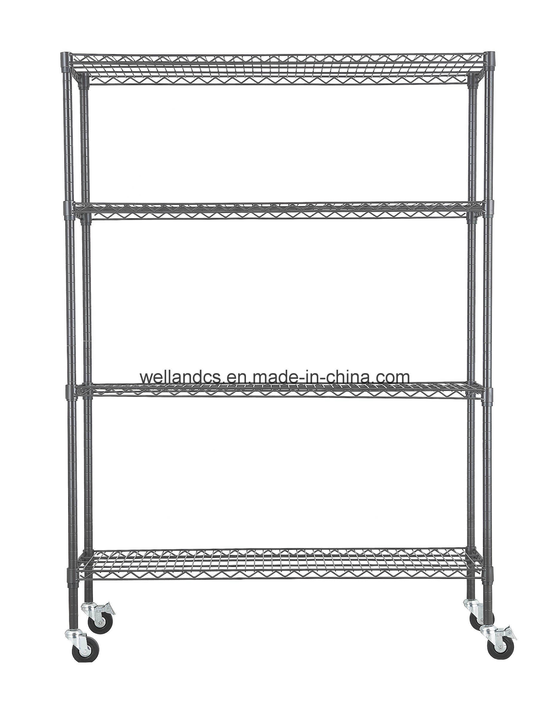 Rolling 4 Tiers Sturdy Heavy Duty 500lbs NSF Black Steel Wire Display Storage Shelf Rack