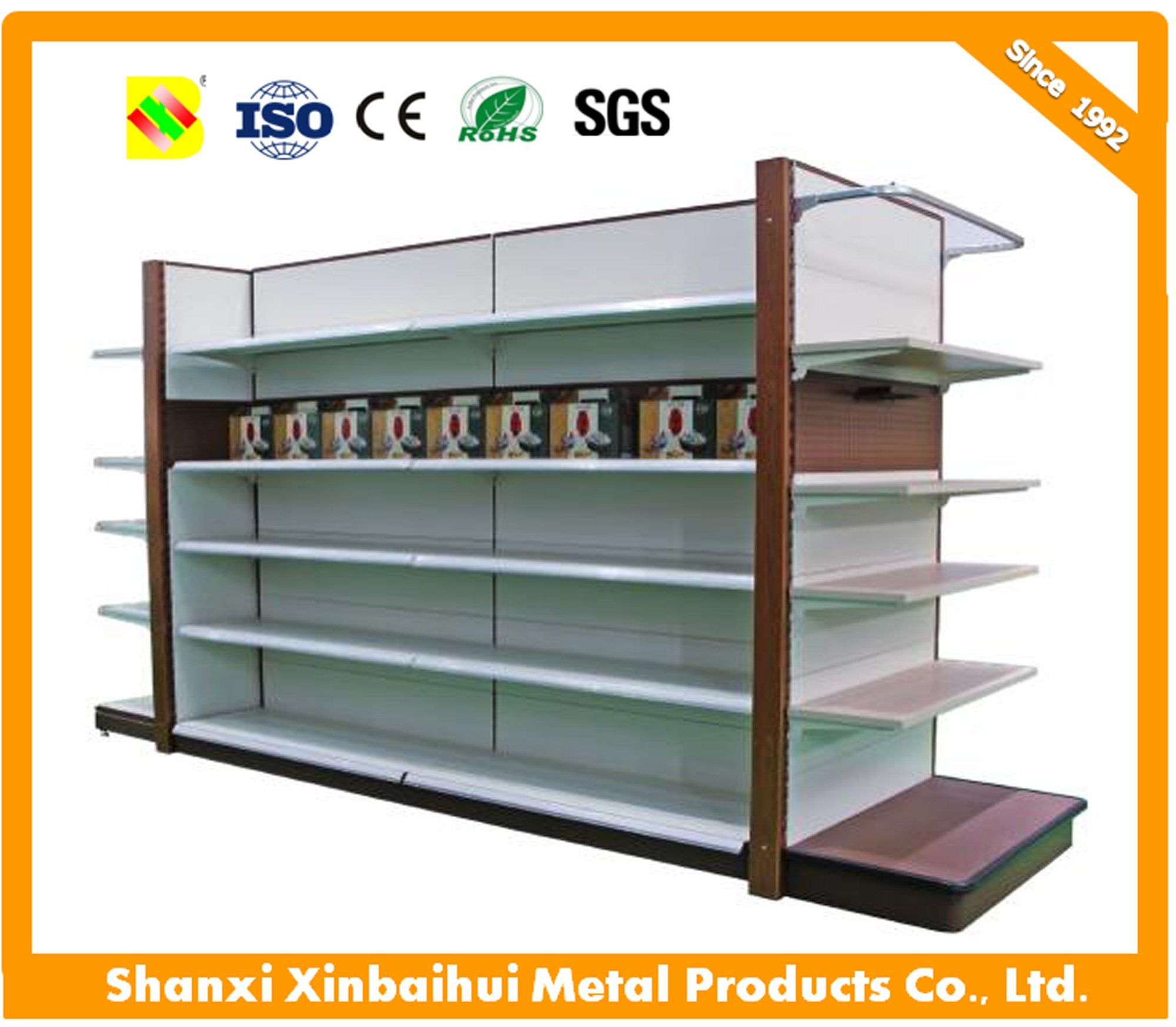 Supermarket Double Sided Display Shelf /Storage Rack with Tg End Cap