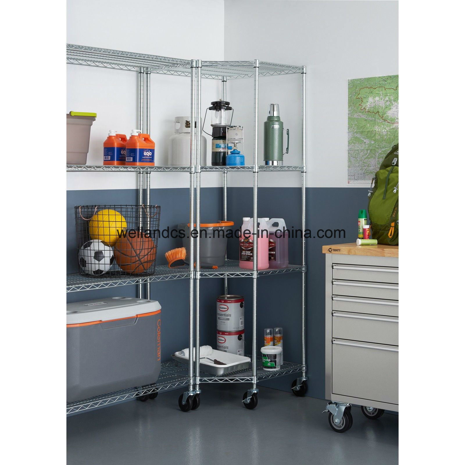 Pentagon 4 Tiers Garage Sundries Storage Chrome Steel Shelving Rack