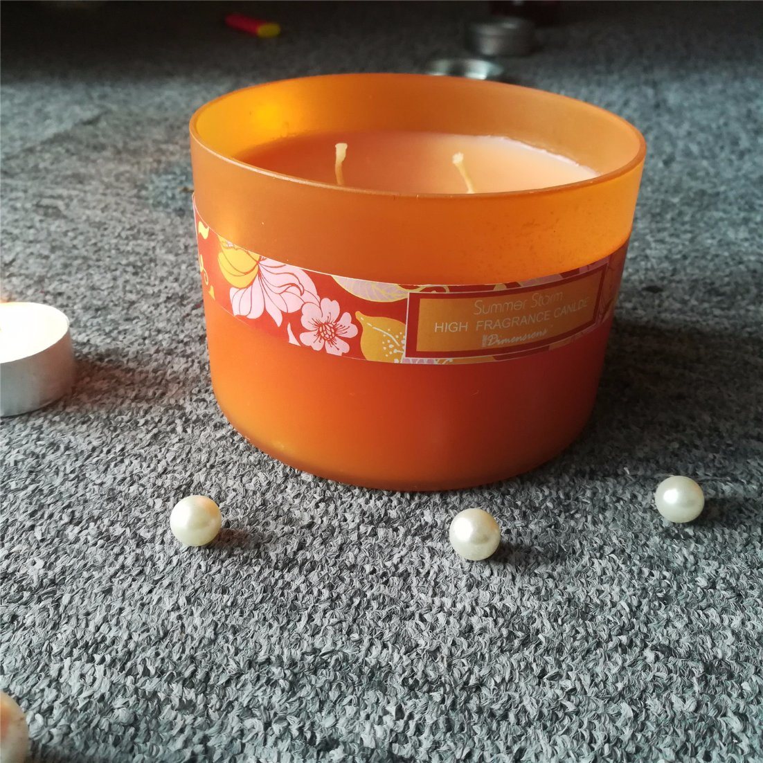Multi Wicks Orange Big Sticker Glass Jar Candle for Decor