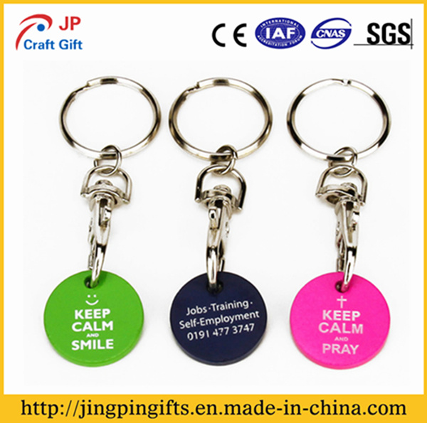 Three Color Metal Trolley Token with Key Ring Coin Holder