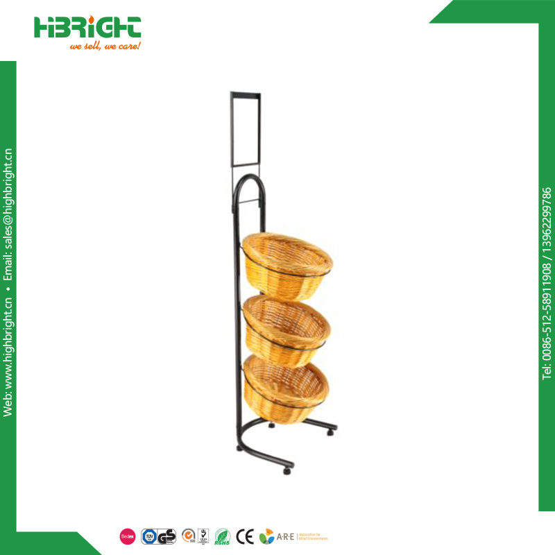 Bread Rack Round Display Rack with Rattan Basket