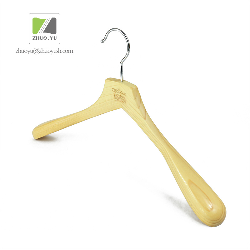 Pine Wood Anti-Slip Garment Hanger with Laser Logo