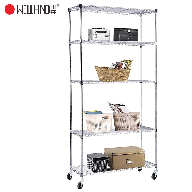 Adjustable 5 Tier Heavy Duty Chrome Steel Wire Shelving Rack Shelf Cart 900X350