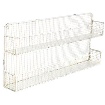 Wire Storage Rack Antique White Metal Wall Shelf