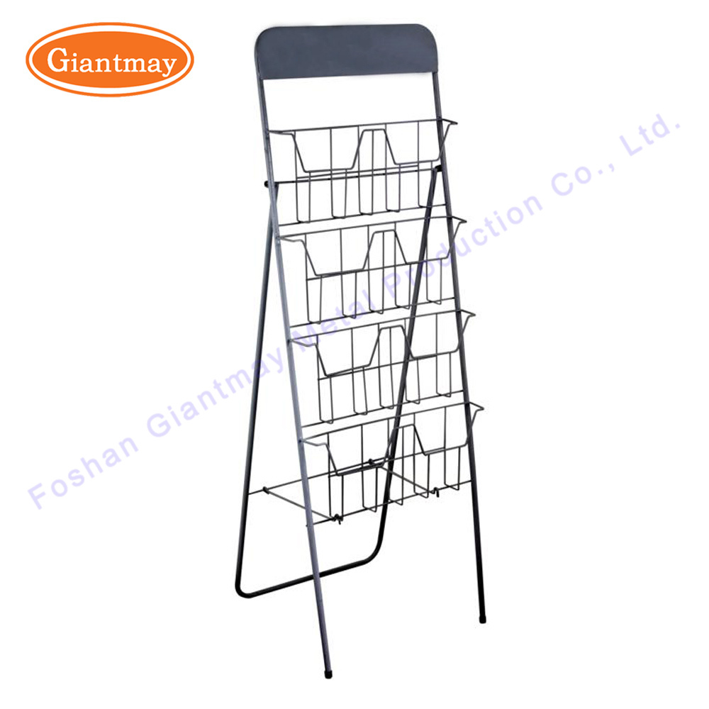 8 Pockets Retail Free Standing Wire Mesh Metal Magazine Brochure Holder Floor Stand Rack