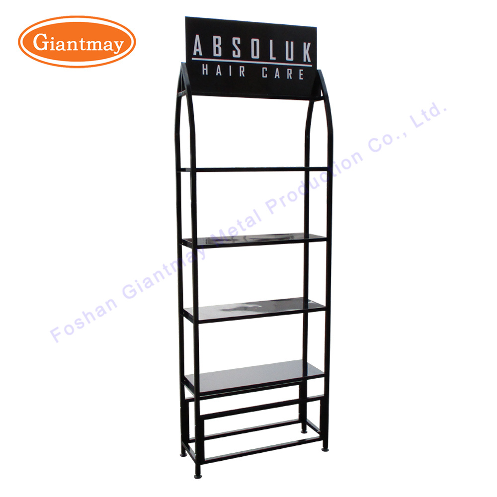 Floor Standing Store 4 Tiers Metal Panel Display Rack for Skin Products