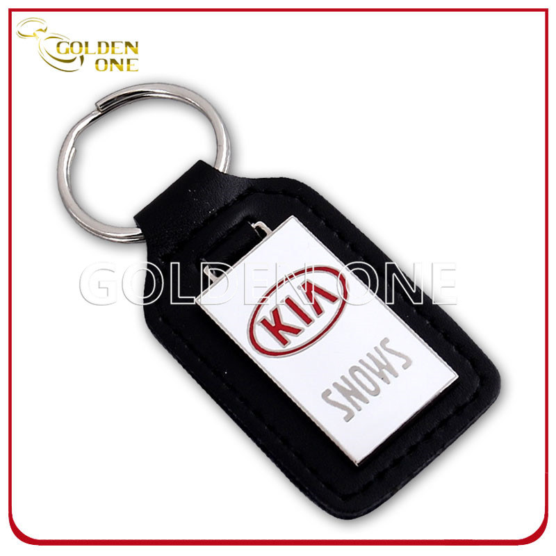 Promotion Gift Hard Emanel Leather Key Chain with Silvery Stamp