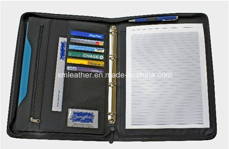 Zip A4 Compendium Leather 3 Ring Binder with Note Pad