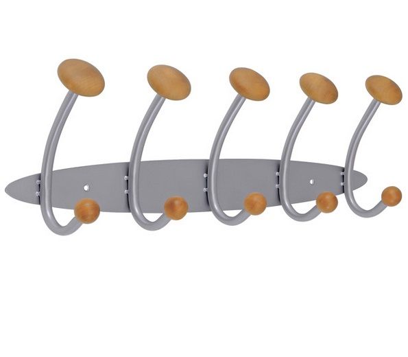 Double Hook Metal and Wooden Hanger Wall Mount Coat Rack