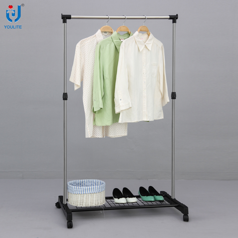 Extendable Stainless Steel Single Rod Clothes Hanger with Mesh Metal Clothes Rack