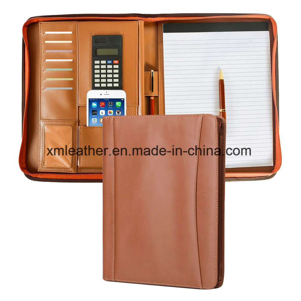 Office Supplier PU Leather Document File Folder with Calculator