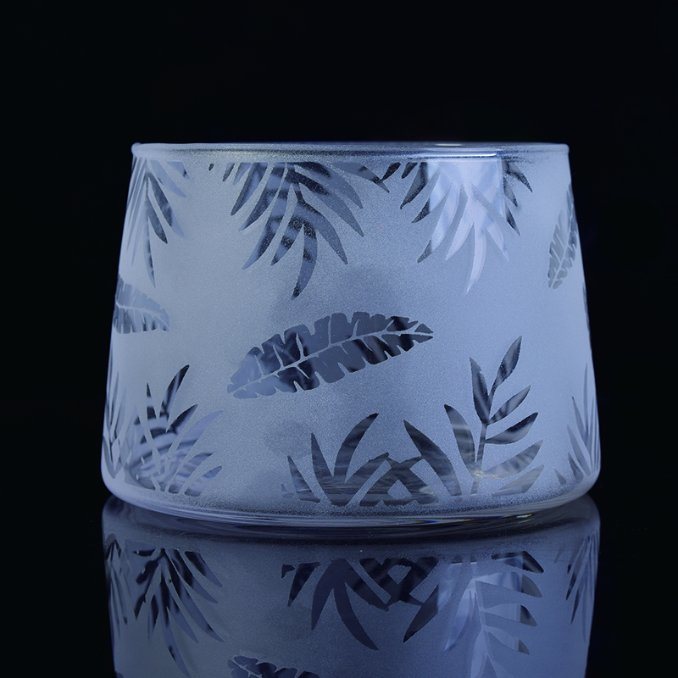 Trapezoidal Clear Glass Candle Vessels with Sandblasted Laser Logo