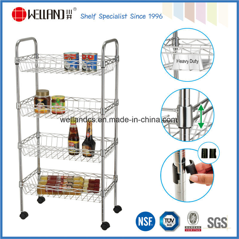 Multi-Functional Metal Kitchen Wire Basket Trolley Rack