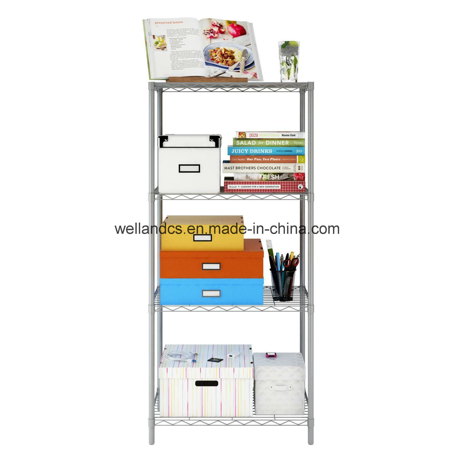 Wholesale Powder Coated 4 Shelves DIY Metal Household Living Room Storage Rack