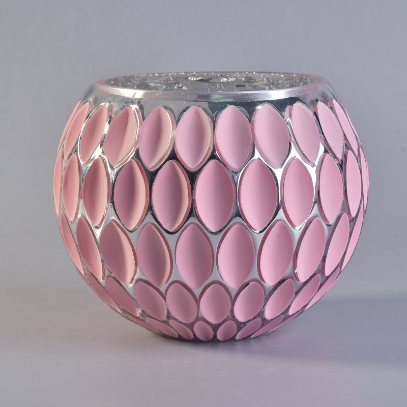 Pink Exterior Round Glass Candle Holders